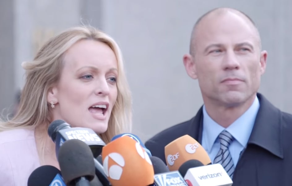 Stormy Daniels holding a press conference with her lawyer Michael Avenatti in 2018. Photo courtesy: The Circus/Wikipedia