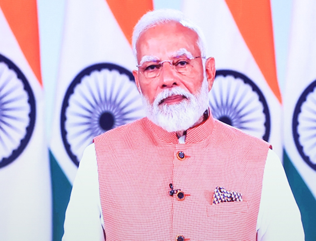 Prime Minister Narendra Modi, who is attending the AI Action Summit in Paris, France, address the India Energy Week event virtually on Tuesday, February 11, 2025. Photo courtesy: Screengrab from X