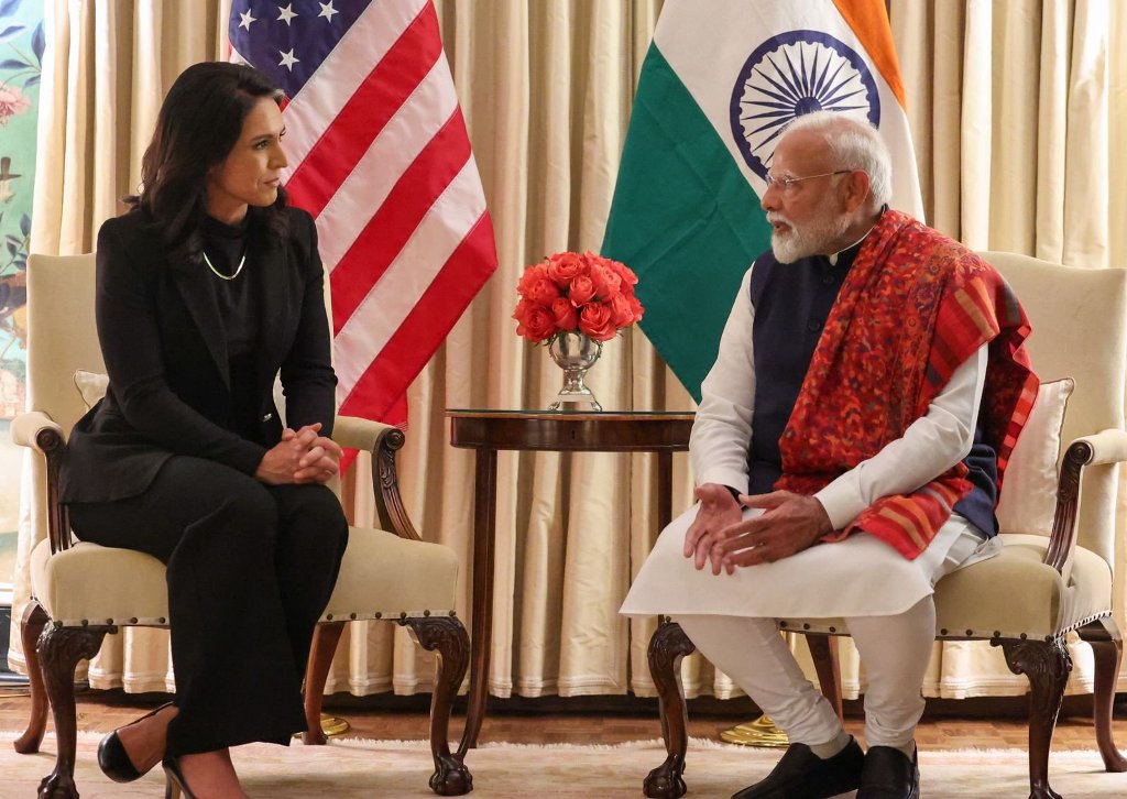 PM Narendra Modi (right) met Tulsi Gabbard  on February 12, 2024. Photo courtesy: Narendra Modi/X