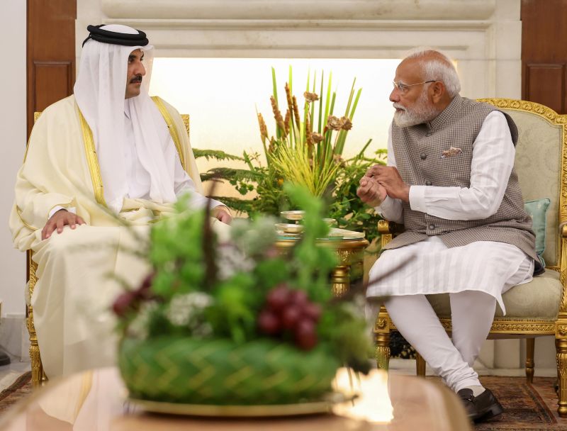 PM Narendra Modi meets Qatar Amir  Sheikh Tamim Bin Hamad Al Thani in New Delhi