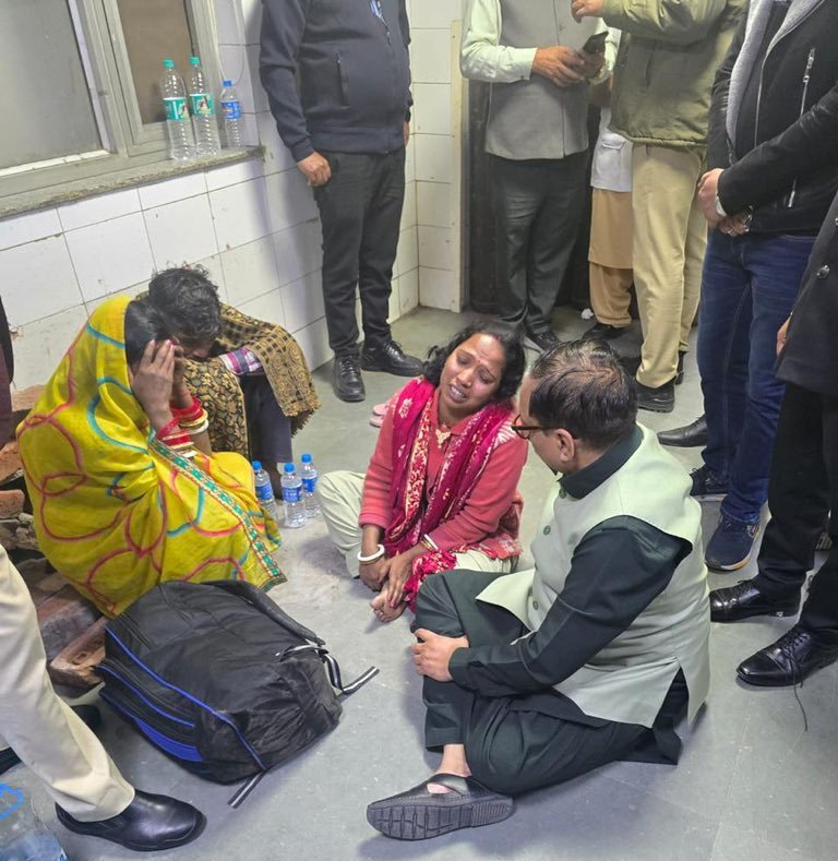 Bereaved family members of New Delhi Railway Station stampede victims