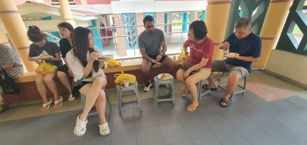Pritam Singh has tea and snacks with residents of Jalan Tenaga