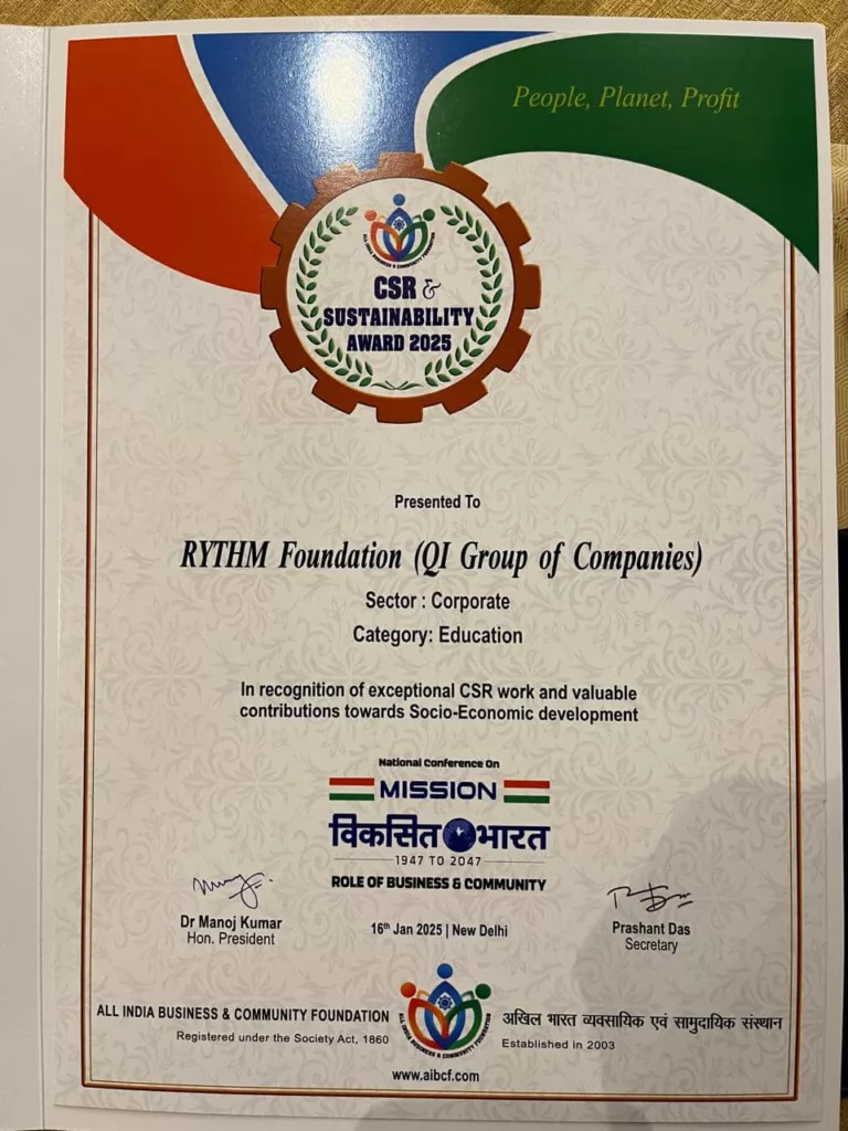 One of the two awards won by RYTHM Foundation