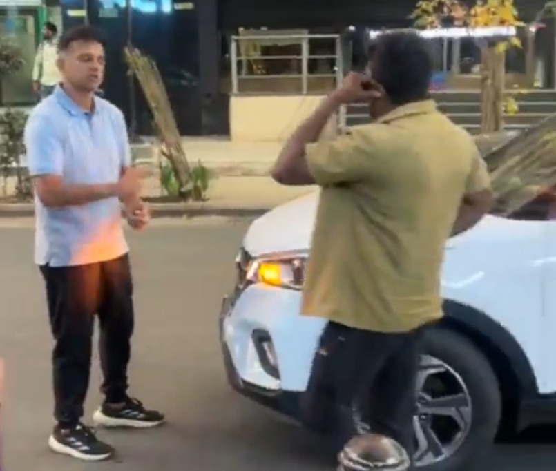 Rahul Dravid (left) had an argument with the fellow driver following the collision. Photo courtesy: Screengrab from X