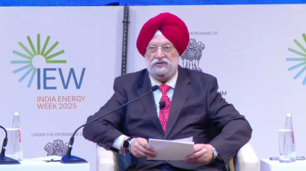 Minister Hardeep Singh Puri spoke at the inaugural session of IEW 2025. Photo courtesy: Screengrab from X