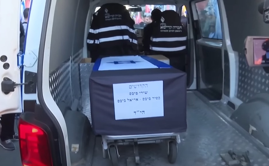 A coffin carrying the body of a hostage. Photo courtesy: Screengrab from YouTube