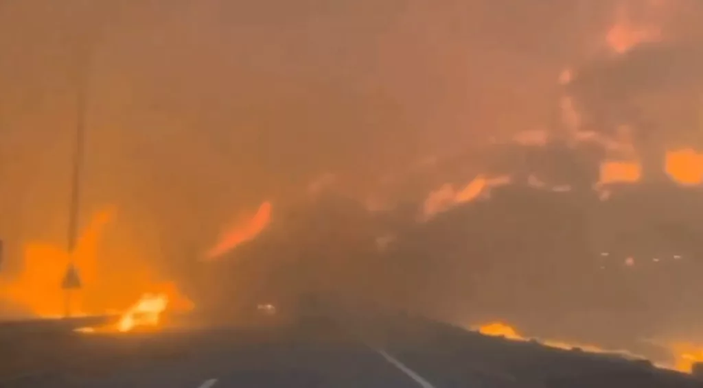 Strong winds are helping the fire spread faster. Photo courtesy: Screengrab from X