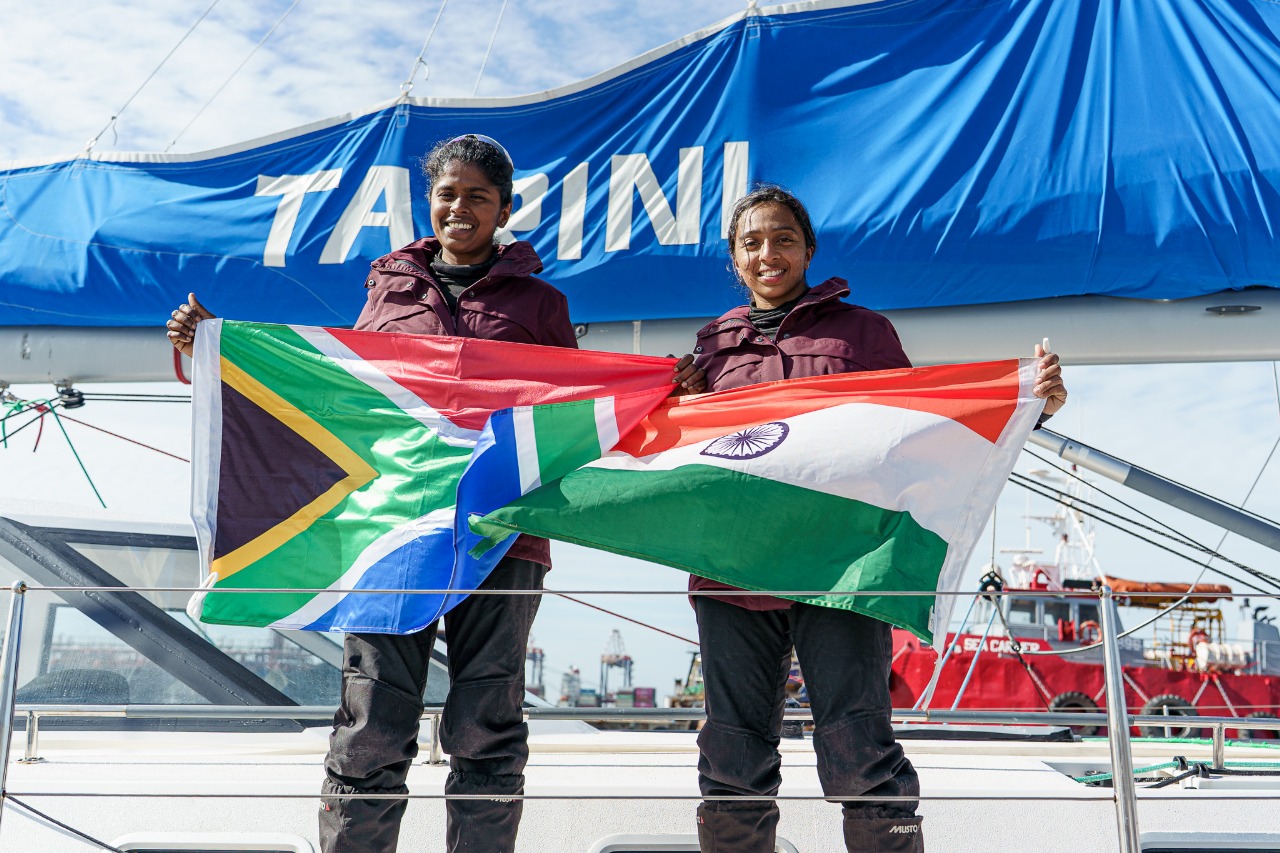 Two Indian Navy women officers onboard INSV Tarini