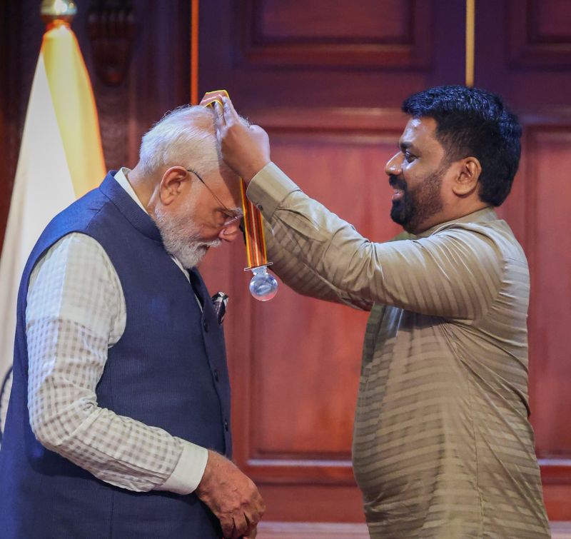 Sri Lankan President confers the highest civilian honour to Narendra Modi. 