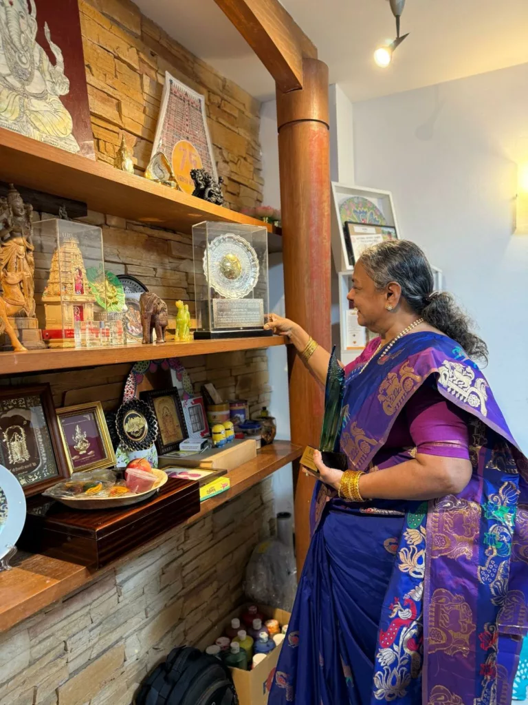 Vijayalakshmi Mohan at her awards shelf