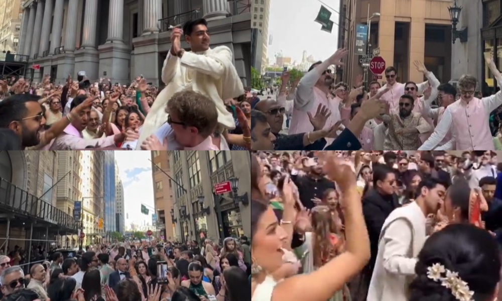 400-strong baraat shuts down Wall Street in dazzling Indian wedding parade