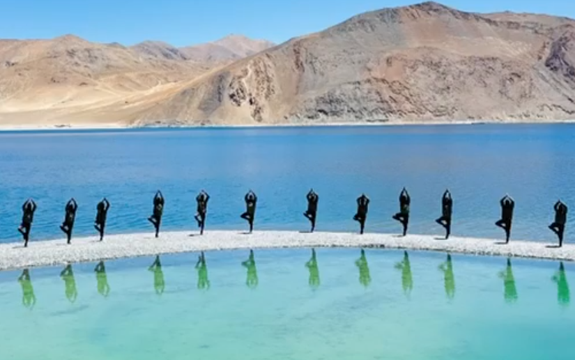 Indian Army personnel mark the 11th International Day of Yoga