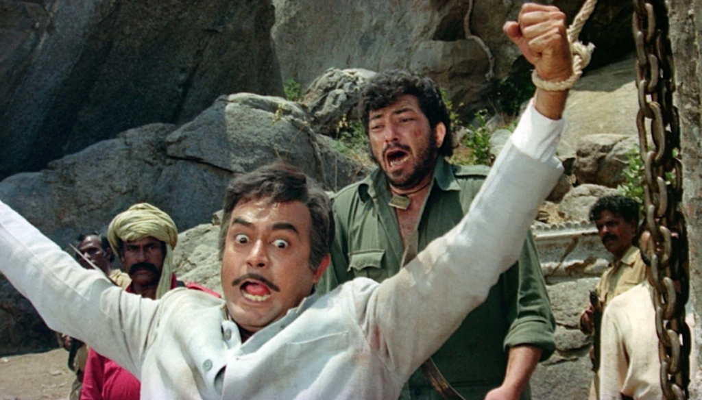 Sanjeev Kumar as Thakur and Amjad Khan as Gabbar Singh in Sholay