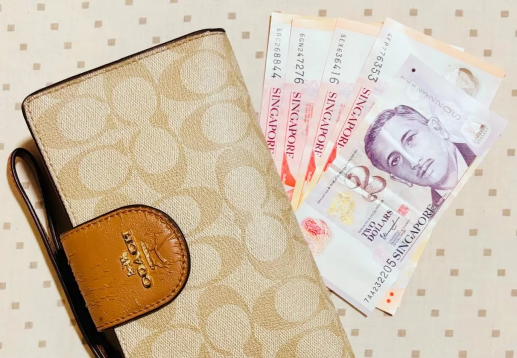 Singapore banknotes and wallet
