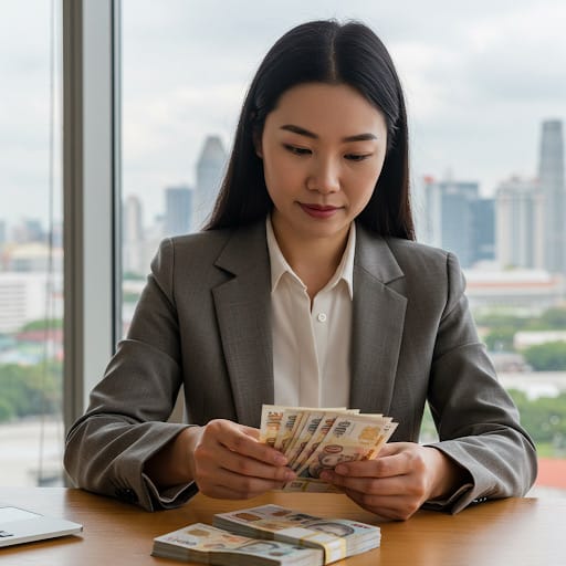 Singapore woman counting cash