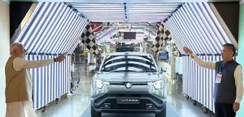 India will export EVs to 100 nations, says PM Modi, flagging off Maruti Suzuki’s e-Vitara