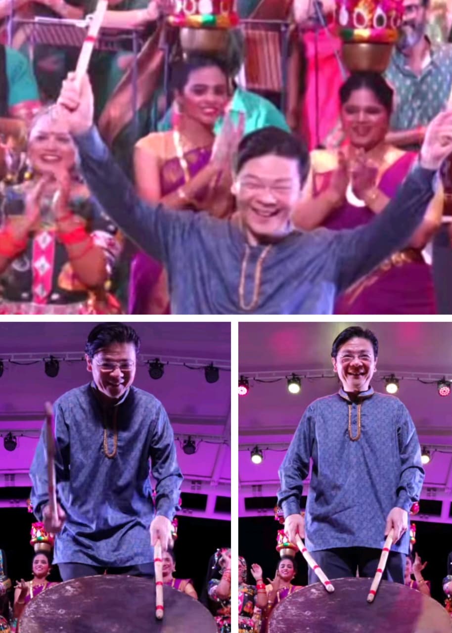 PM Wong turns drummer for Anandha Kondaattam 2025, vibrant Indian folk arts festival in Singapore