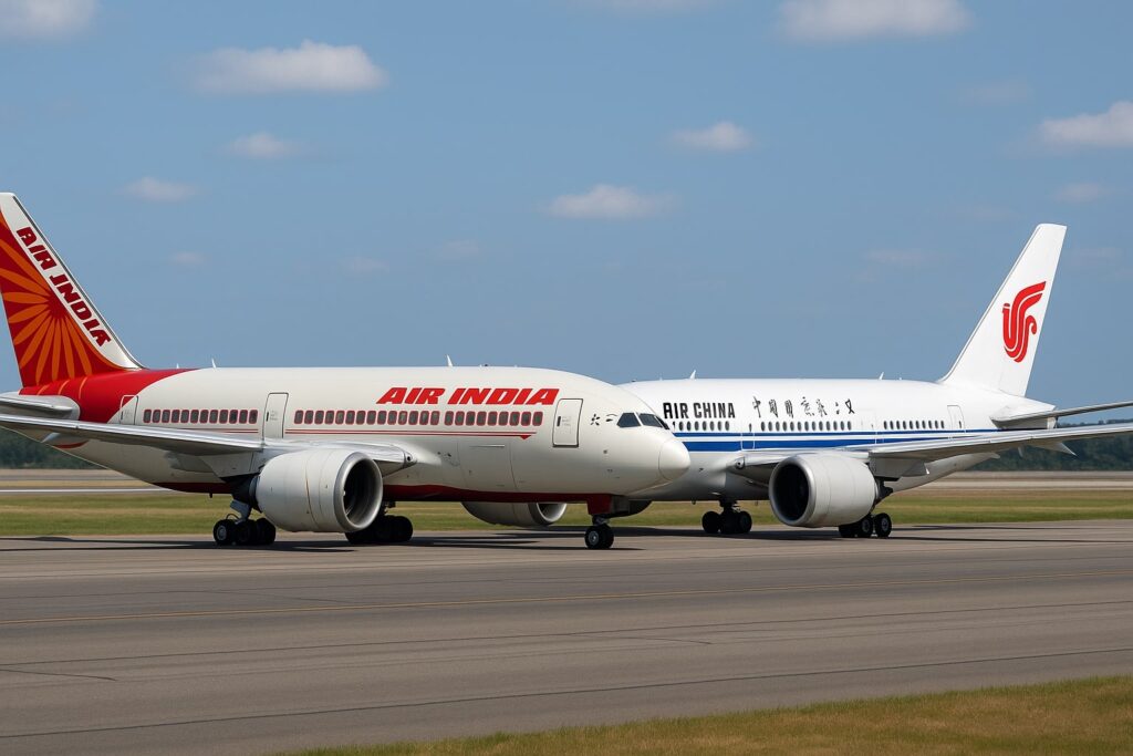 An image showing Air India and Air China flights. This is generated using AI.